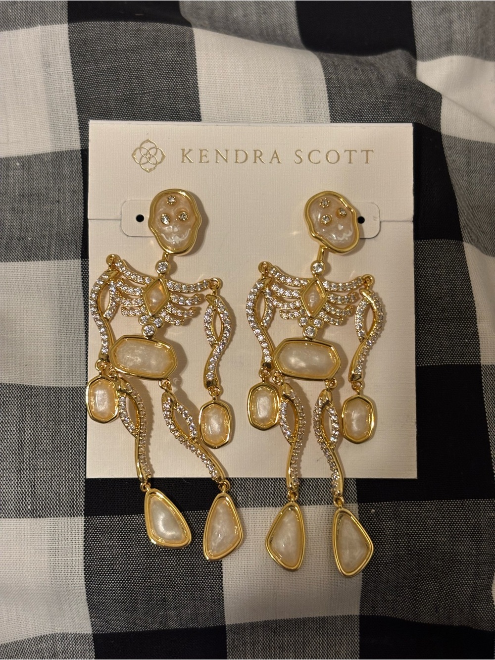 Kendra Scott Gold and Pearl Statement Skeleton Dangle Earrings